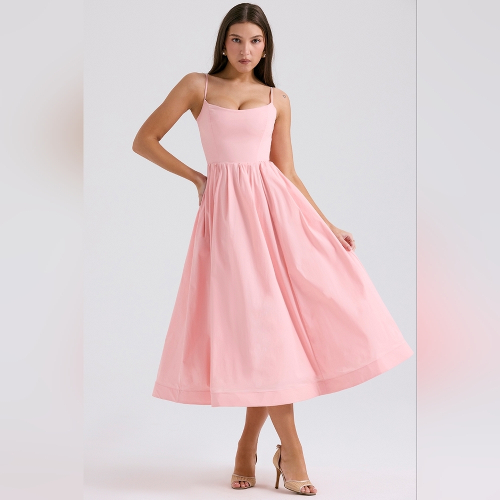 House of CB Pink Midi Fit-and-Flare Dress